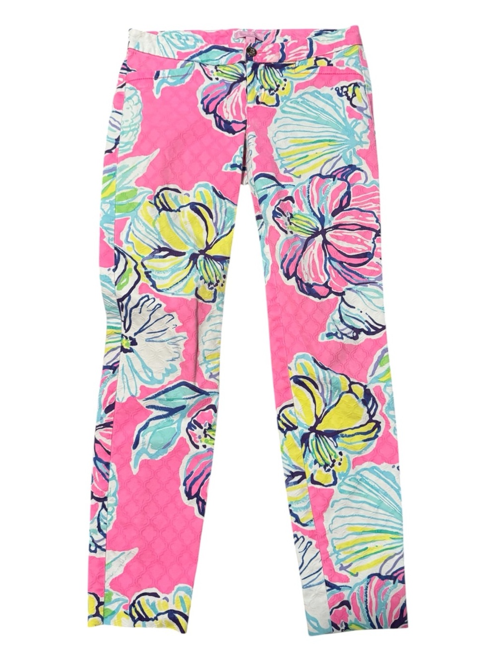 Lilly Pulitzer Kelly Ankle Pants Swept By The Tides Floral Pink Size 0 - Picture 2 of 5